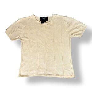 Vintage Nina Charles For Kasper ASL 100% Spun Silk Beige Shortsleeve Crewneck